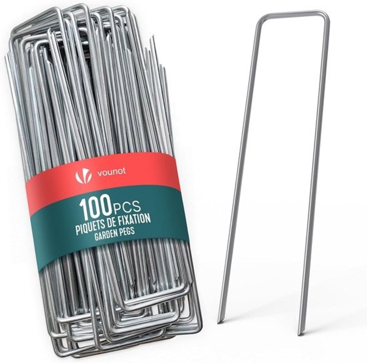 Metalen bevestigingsharingen - U-vormige tuinnietjes - Voor het vastzetten van gazon - Verzinkt duurzaam metaal - 150 x 30 mm - 100 stuks - Zilverkleurig