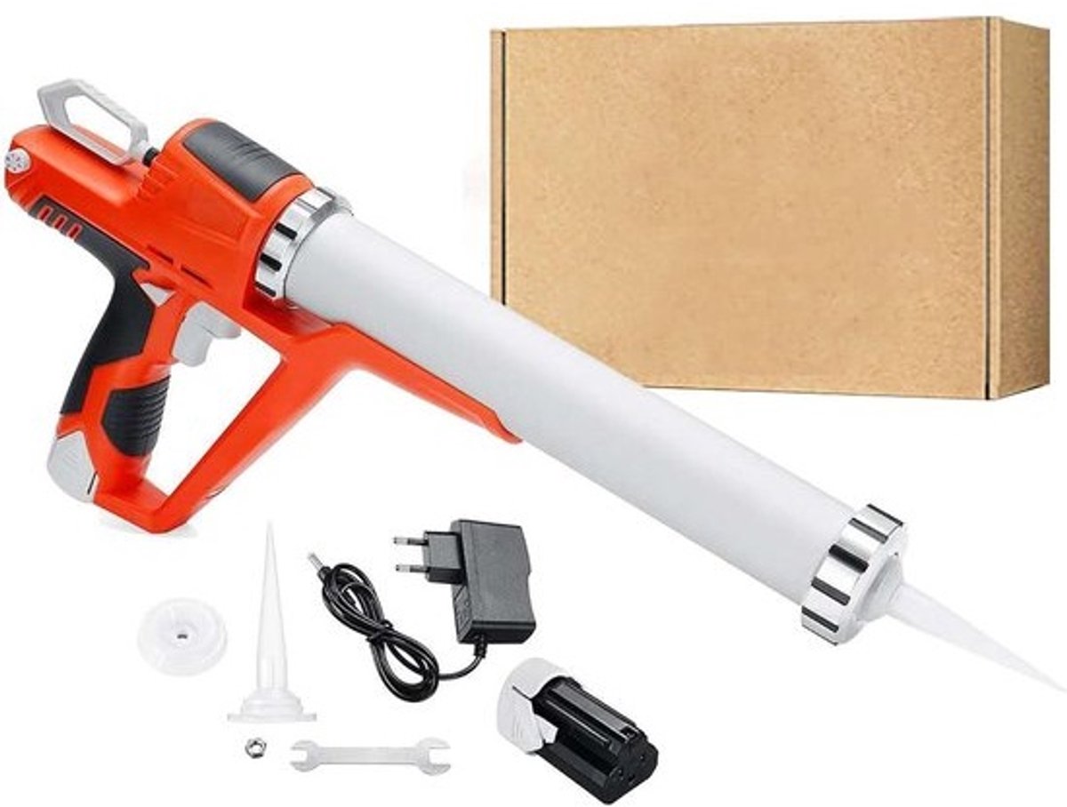 Draadloos kitpistool - Elektrisch lijmpistool - Voor het aanbrengen van kit - Druppelvrij mechanisme - Capaciteit van 300ml - Oranje en grijs