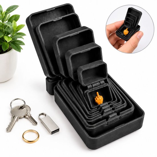 VHV - 6-laags nestelbare cadeaudozen - Middelvinger in een doos - Cadeaugrap met een doos in een doos - Fop artikelen - Grappige cadeaus - Geneste irriterende cadeaudoos voor verjaardag, kerst & grappige cadeaus