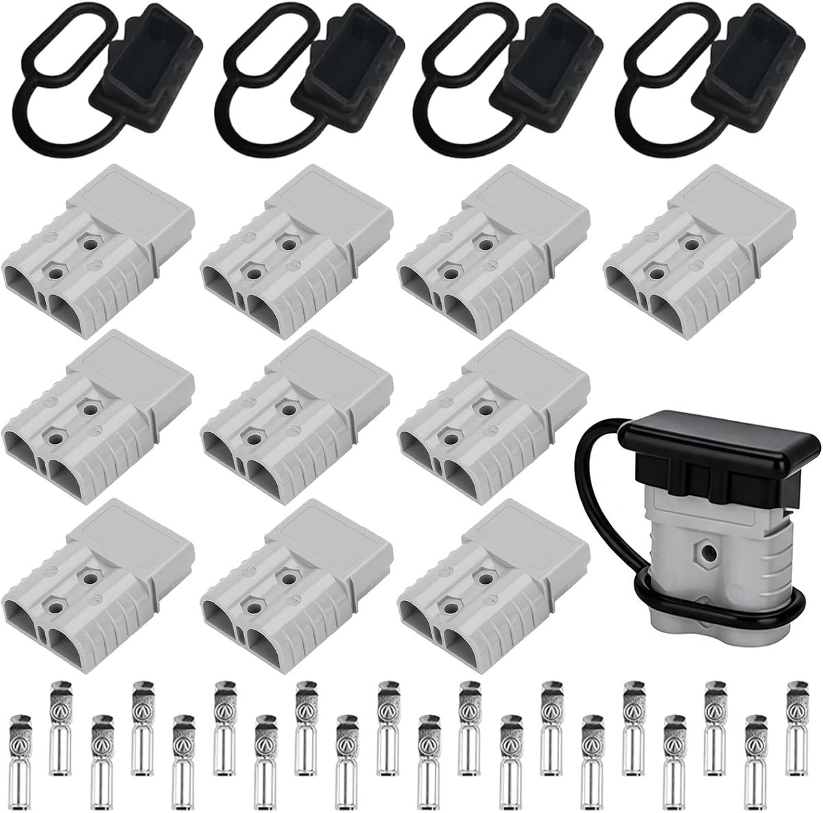 Batterijaansluiting voor Anderson-stekker, 50 A, 600 V, 10 stuks, met 4 stofkappen - ShopVlot