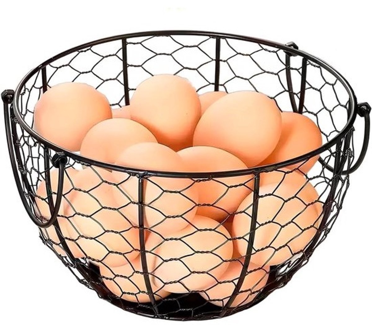 Draadmand voor eieren - Fruitmand voor de keuken - Voor verse eieren verzamelen - Rustieke vintagestijl - Diameter: 20 cm - Zwart