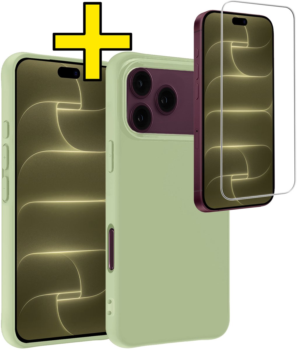 Hoesje - Met Screenprotector - Geschikt voor Apple iPhone 18 Pro Max - Sterk & Shockproof - Back Cover - Siliconen Case - Telefoon Hoes - Telefoonhoesjes - Groen