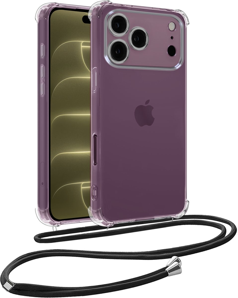 Hoesje - Geschikt voor Apple iPhone 18 Pro Max - Met Koord - Shock Proof - Siliconen Case - Back Cover - Telefoonkoord - Telefoon Hoes Shockproof - Telefoonketting - Telefoonhoesjes - Transparant