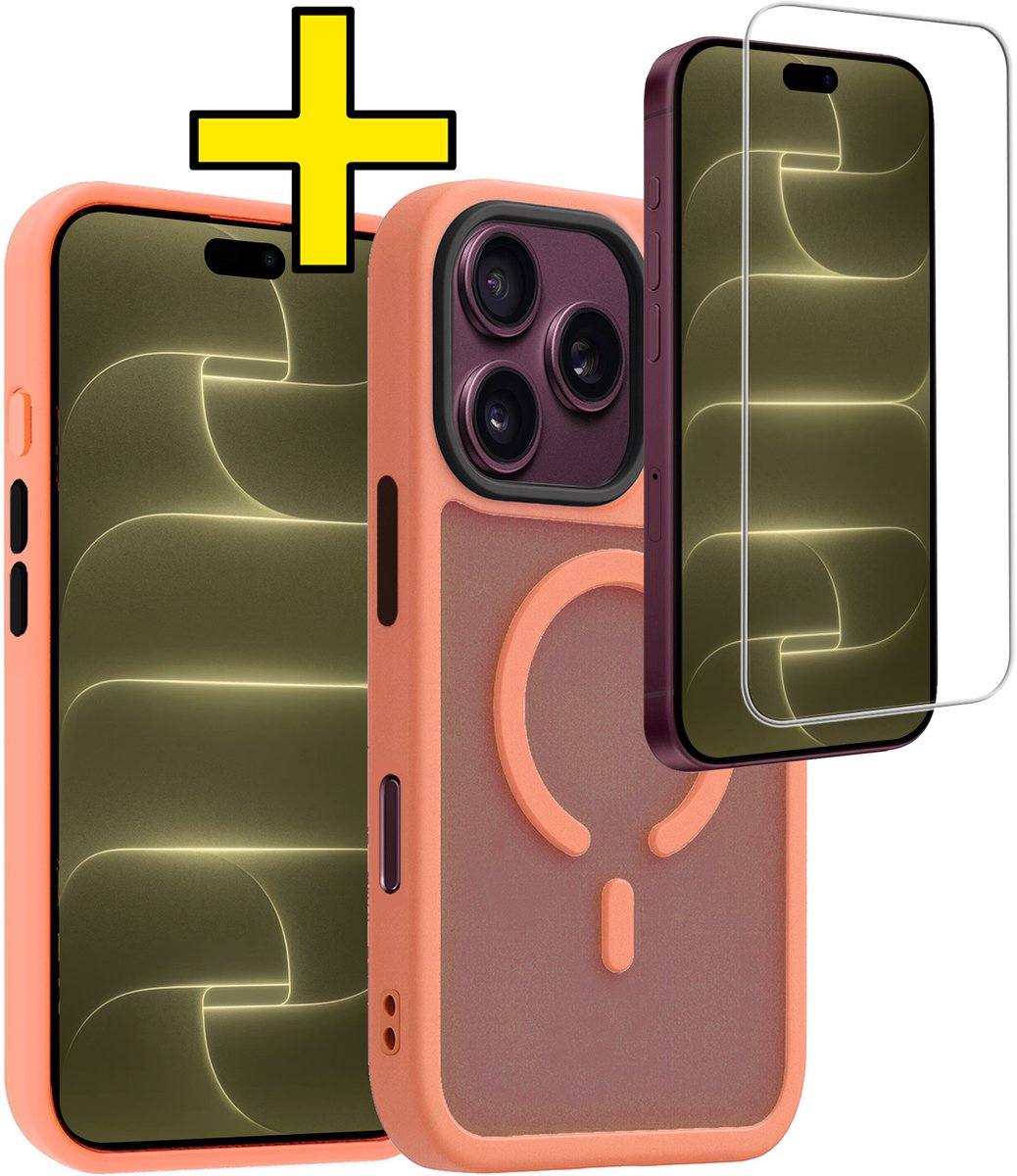 Hoesje - Met Screenprotector - Geschikt voor Apple iPhone 18 Pro - Magsafe Compatible - Sterk & Shockproof - Back Cover - Shock Proof Case - Telefoon Hoes - Telefoonhoesjes - Perzik