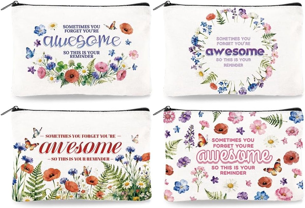 4 stuks canvas bloem inspirerende make-uptas, 23 x 15 cm wildbloem cosmeticatas reisorganizer draagbare accessoires - ShopVlot