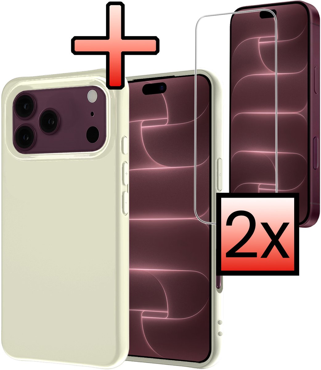 Hoesje - Met 2x Screenprotector - Geschikt voor Apple iPhone 18 Pro - Sterk & Shockproof - Back Cover - Siliconen Case - Telefoon Hoes - Wit
