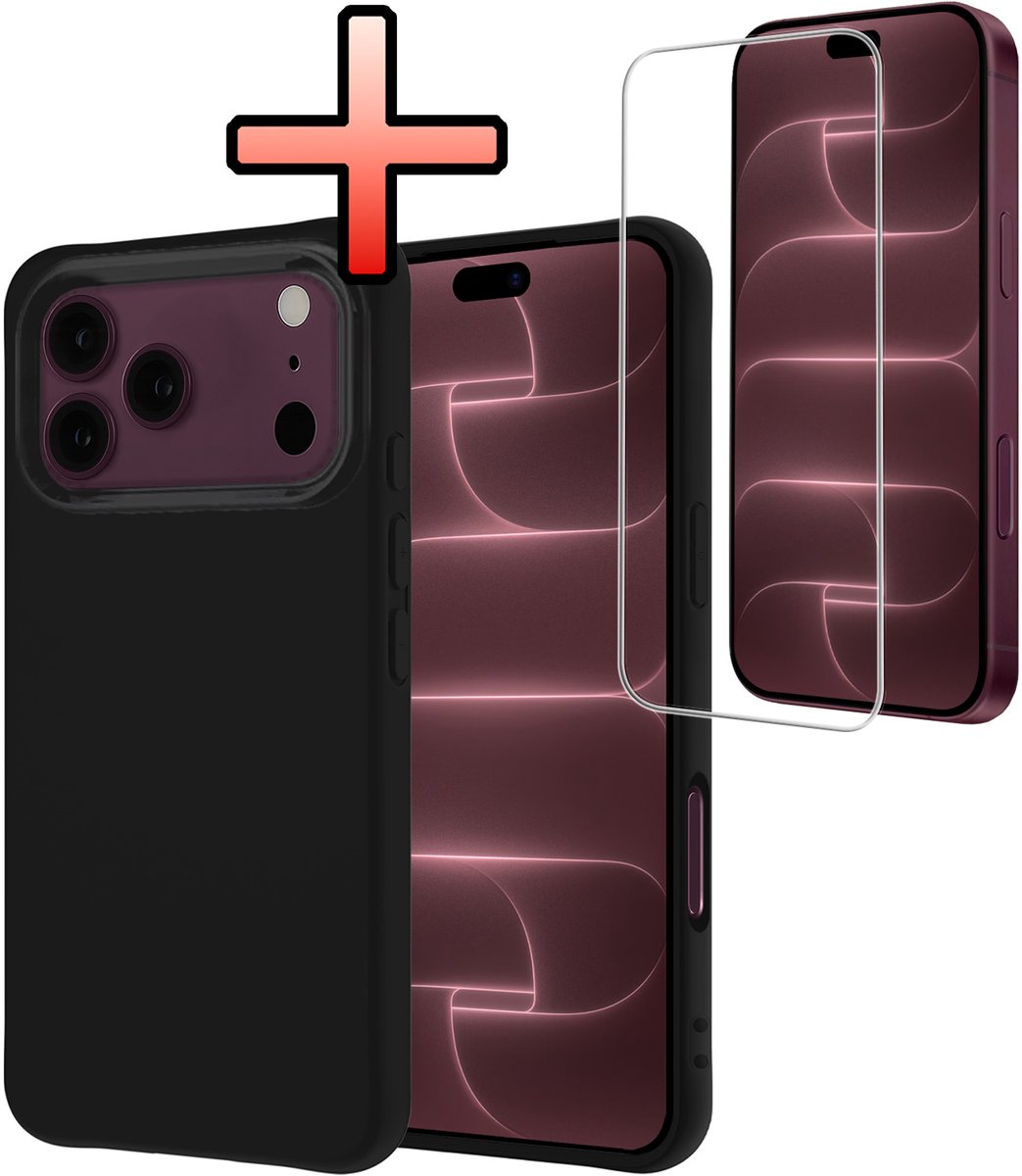 Hoesje - Met Screenprotector - Geschikt voor Apple iPhone 18 Pro Max - Sterk & Shockproof - Back Cover - Siliconen Case - Telefoon Hoes - Zwart