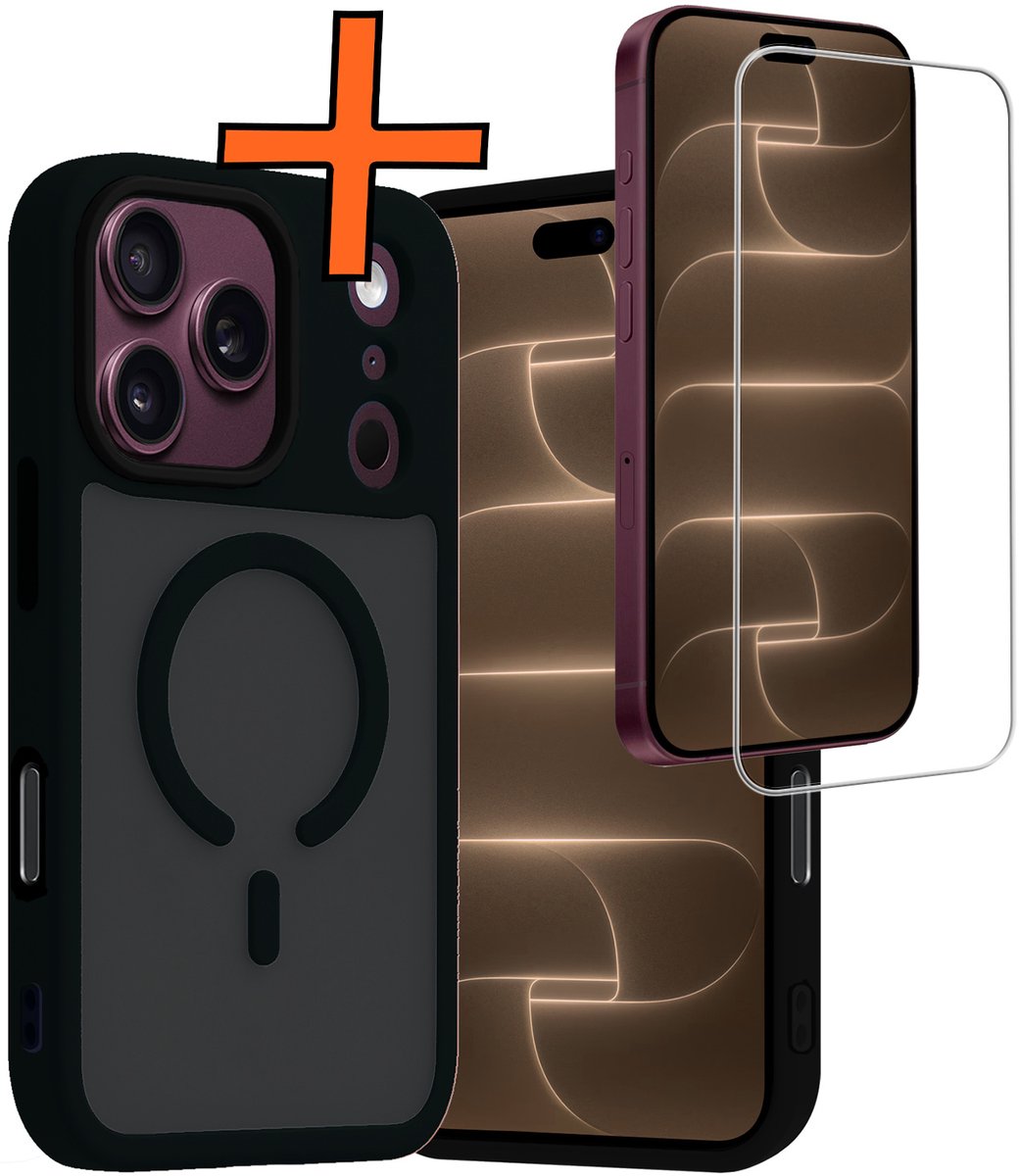 Hoes - Met Screenprotector - Geschikt voor Apple iPhone 18 Pro Max - Magsafe Compatible - Sterk & Shockproof - Back Cover - Shock Proof Case - Telefoon Hoes - Zwart