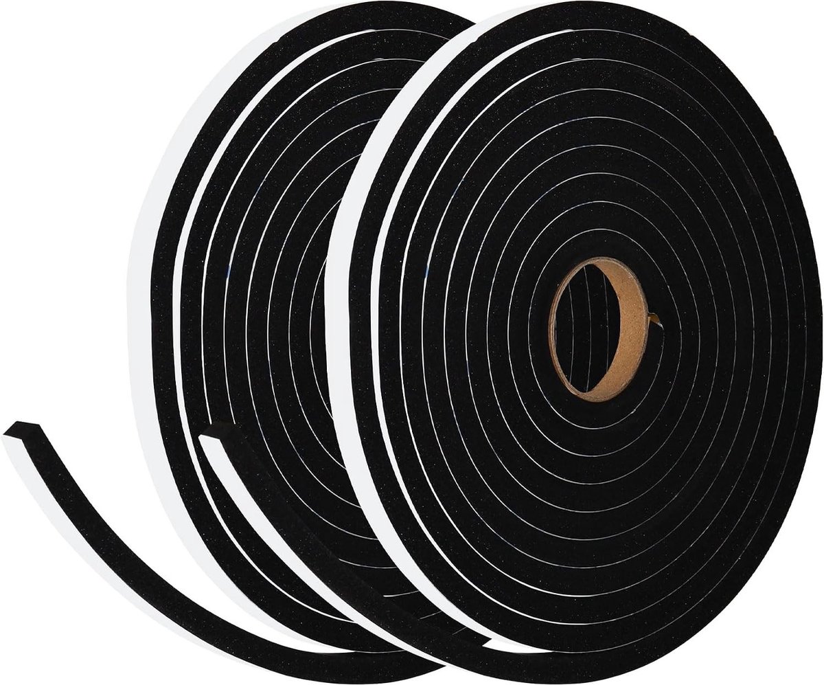 Zelfklevende Weerstrip Tape - 2 Rollen van 12mm Breed x 10mm Dik x 5M Lang - Neopreen Rubber Schuim voor Deuren, Ramen en RV's - Perfect voor Isolatie en Geluiddemping