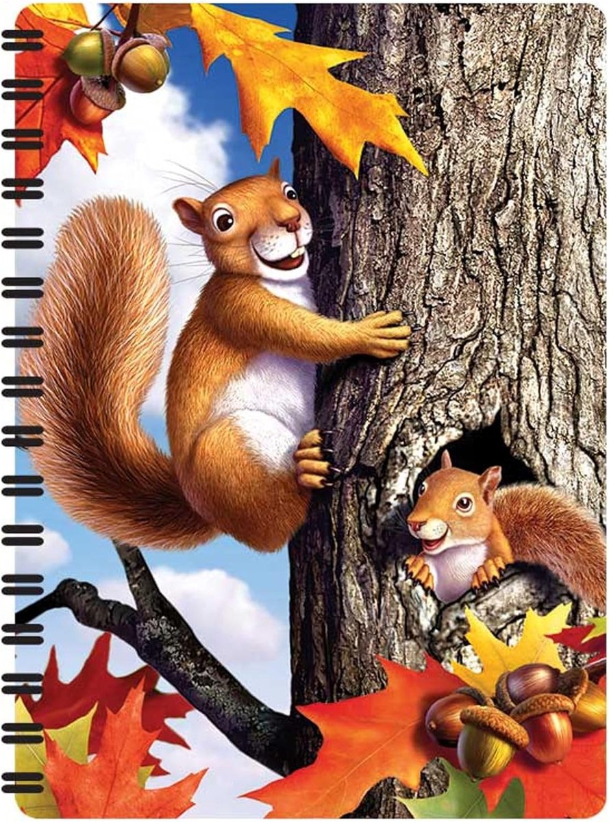 3D LiveLife Jotter - Squirrelling Around by Deluxebase. Lenticular 3D A6 spiral notebook with plain pages of recycled - ShopVlot
