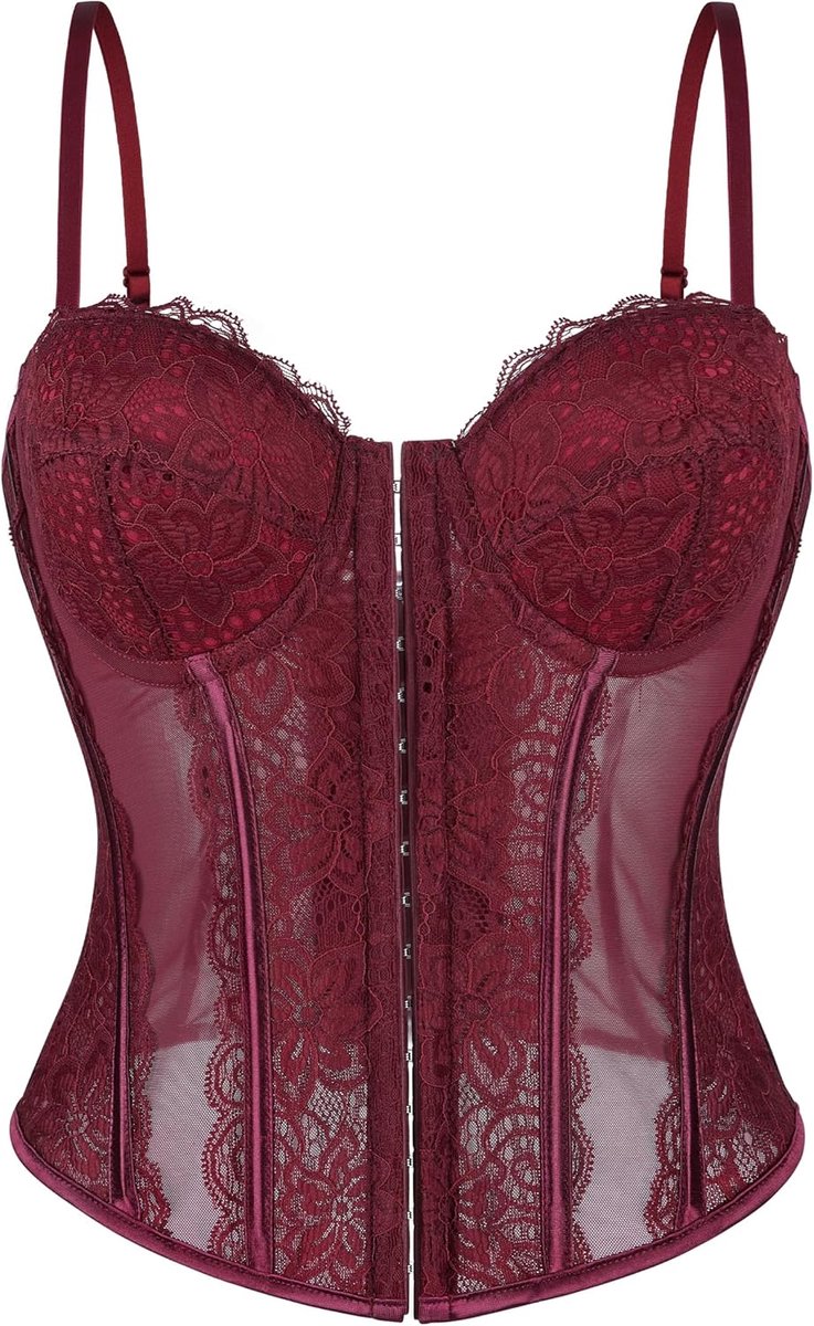 Wikoan Women's Sexy Lace Corset Corset with Straps and Zip - S-XL - ShopVlot