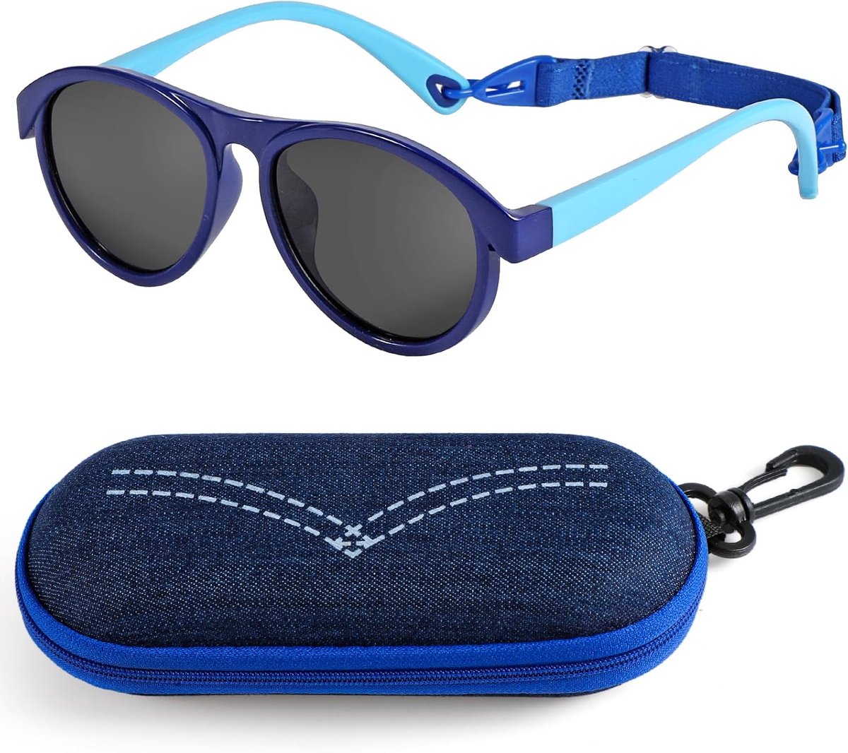 Children's Sunglasses Boys with Glasses Case, Polarised Sunglasses for Toddlers with Adjustable Glasses Strap for - ShopVlot
