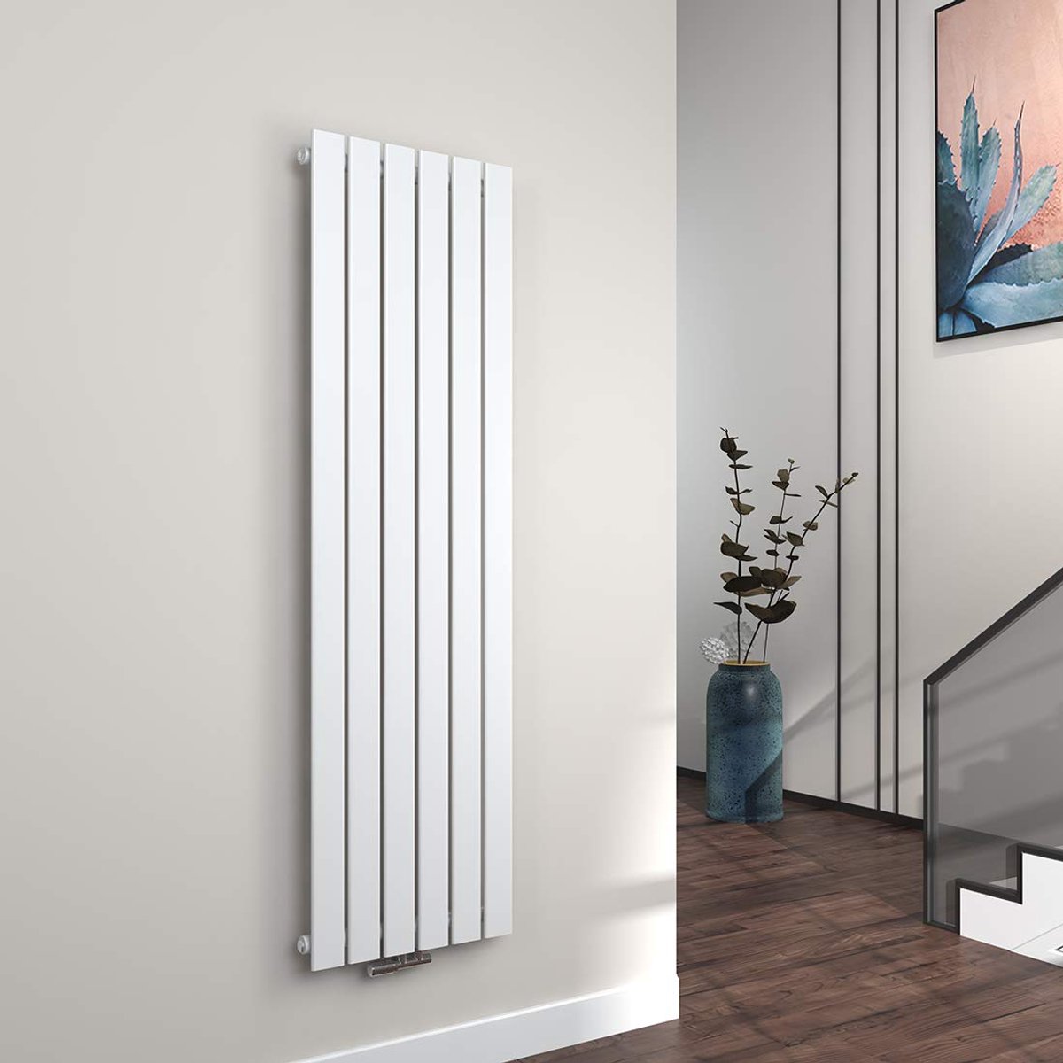 EMKE Verticale radiator, 1600 x 460 mm, design platte radiator met middenaansluiting, eenlaags, witte paneelradiator - ShopVlot