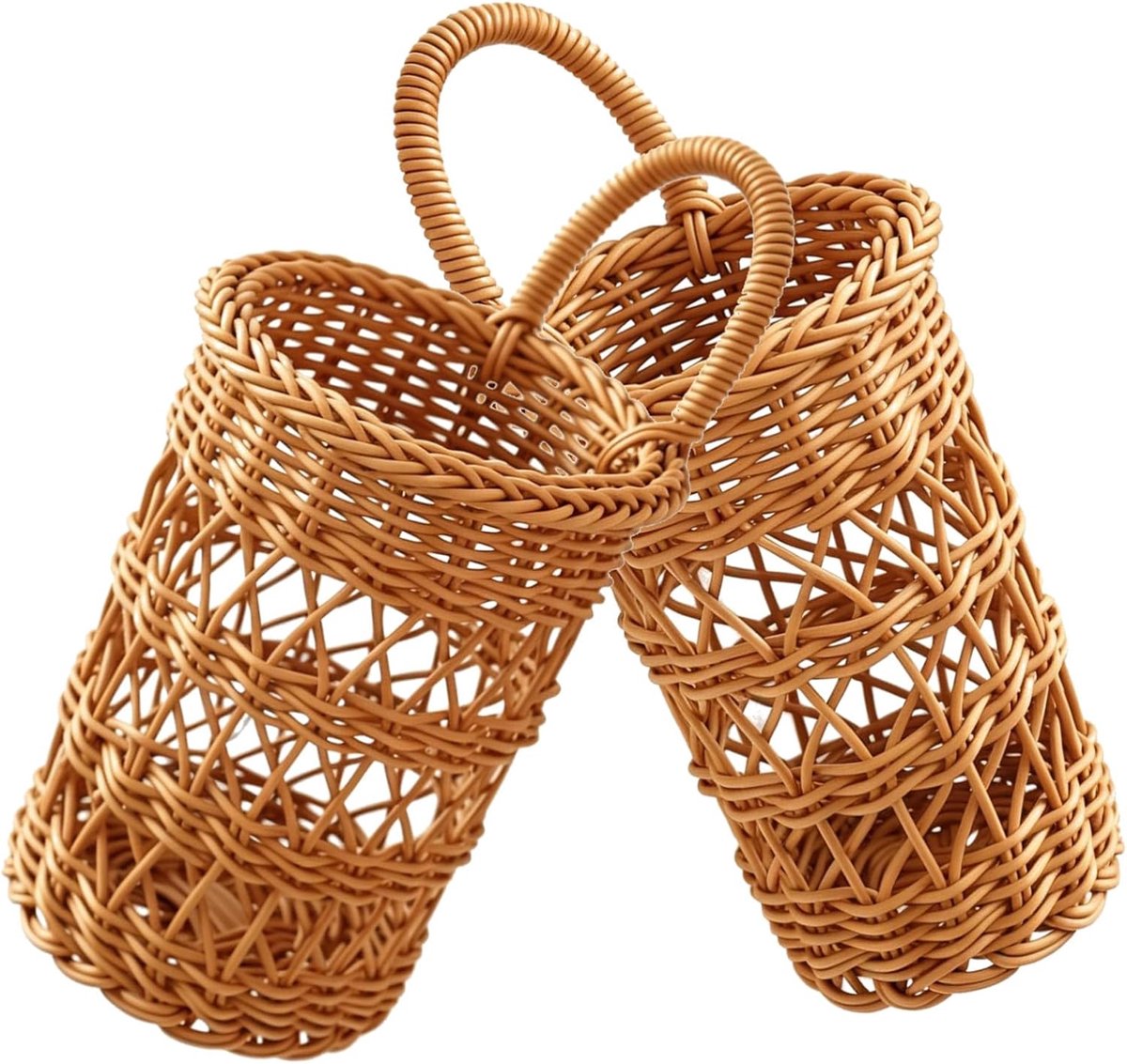 2 Stuks Delige Handgevlochten Keuken Wandmanden Imitatie Rattan Opslagmanden voor Groenten Fruit Hangende Opbergers voor Knoflook Ui met Goede Ventilatie Eenvoudig Te Installeren