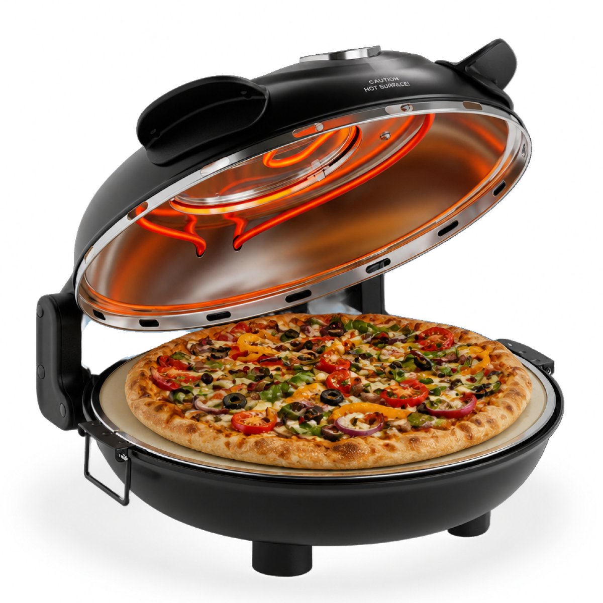 MOA Elektrische Pizzaoven - Tot 400°C - Boven- en Onderwarmte - Met Bamboeschep - Pizza Oven - 30,5 cm Pizzasteen - Zwart