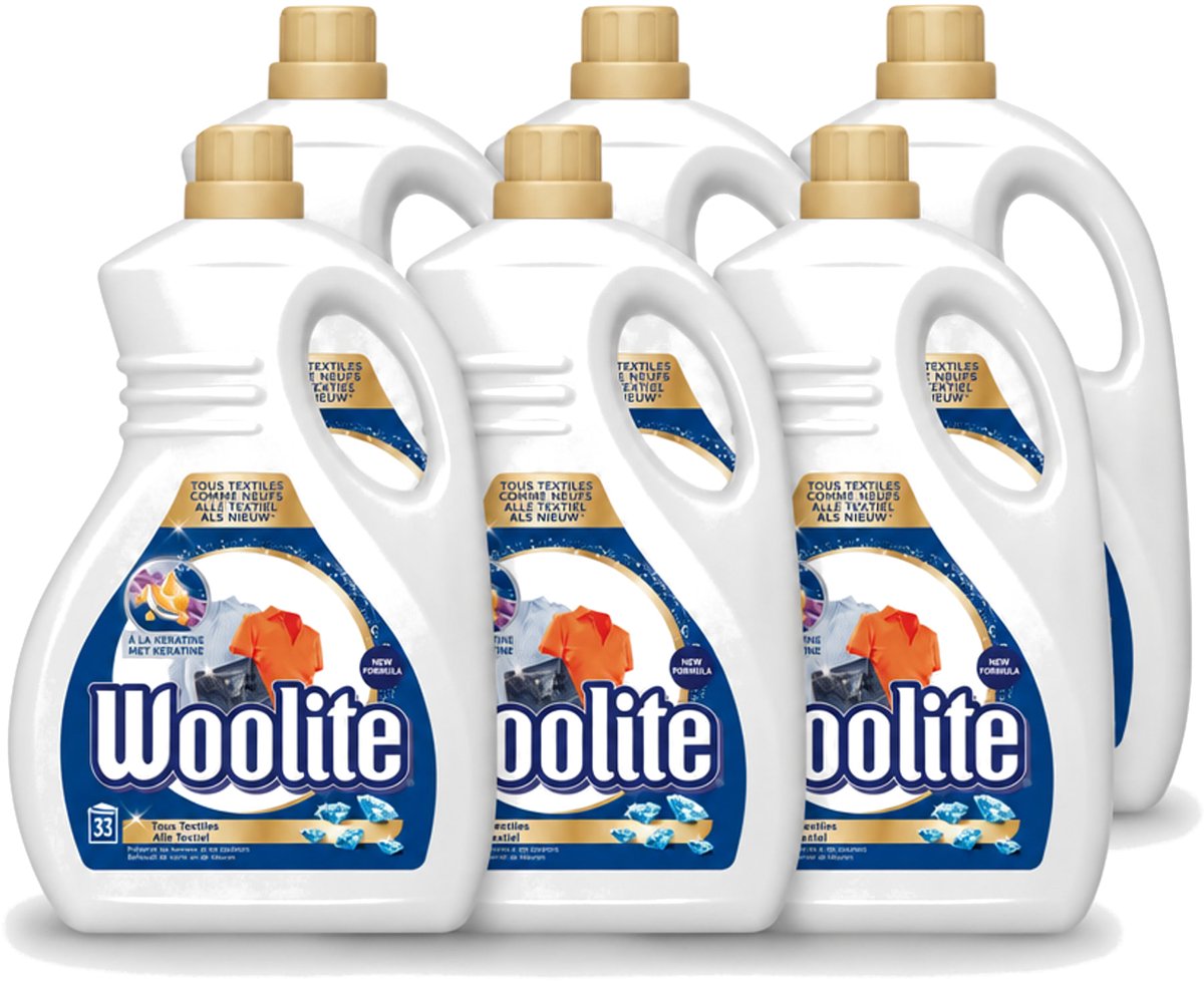 6 x Woolite Textile - Vloeibaar Wasmiddel - Met Keratine - Textiel Was - 33 Wasbeurten - 2L - Voordeelverpakking - 6 stuks