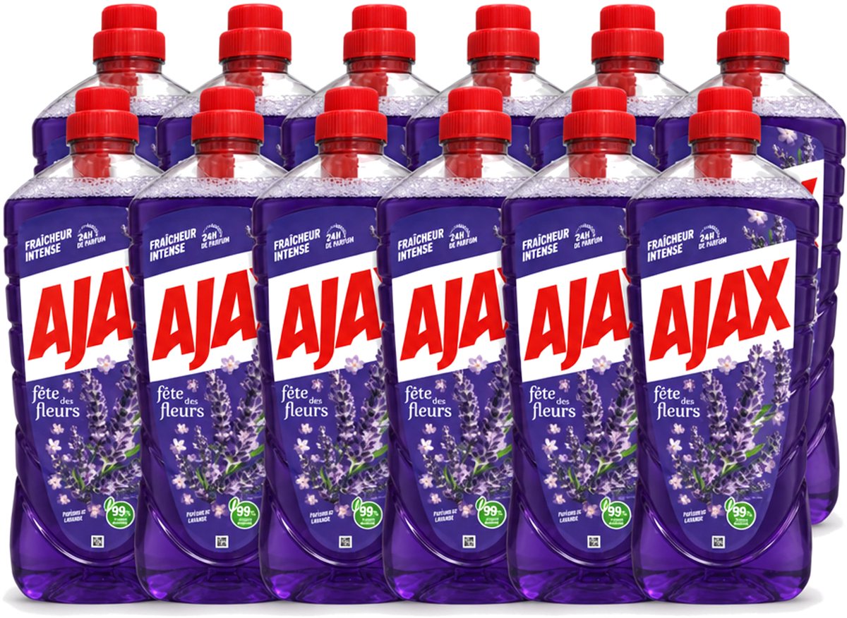 12 x Ajax – Allesreiniger – Lavendel – 1,25 L - Voordeelverpakking - 12 stuks