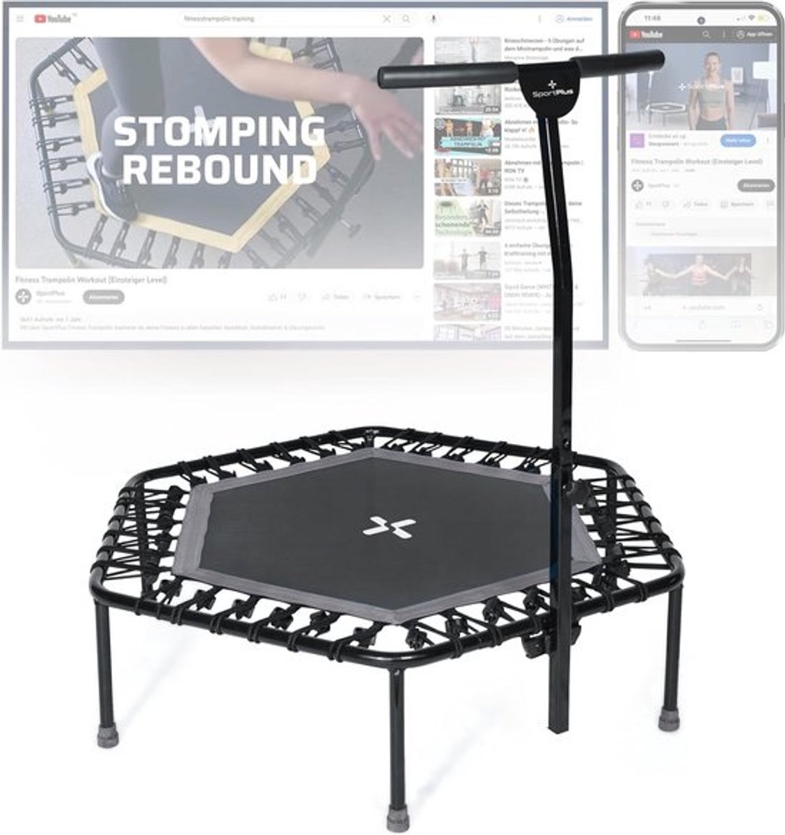 Fitnesstrampoline - Indoor springtrainer - Voor thuiswork-outs - Gewrichtsbeschermend ontwerp - Frame van 126 cm - Antraciet