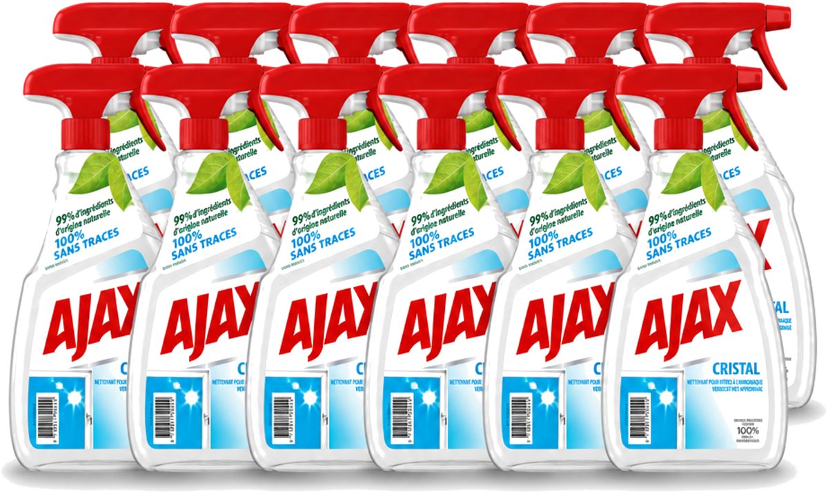 12 x Ajax - Ruitenreiniger - Cristal - Spray Met Ammoniak - 750 ml - Voordeelverpakking - 12 stuks