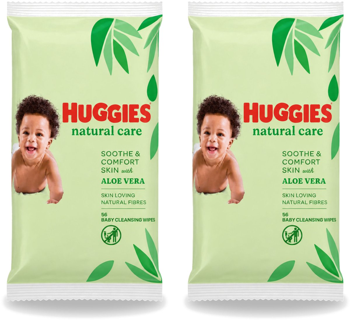 2 x Huggies - Billendoekjes - Huidvriendelijk - Met Aloë Vera - 56 Babydoekjes - Voordeelverpakking - 2 stuks