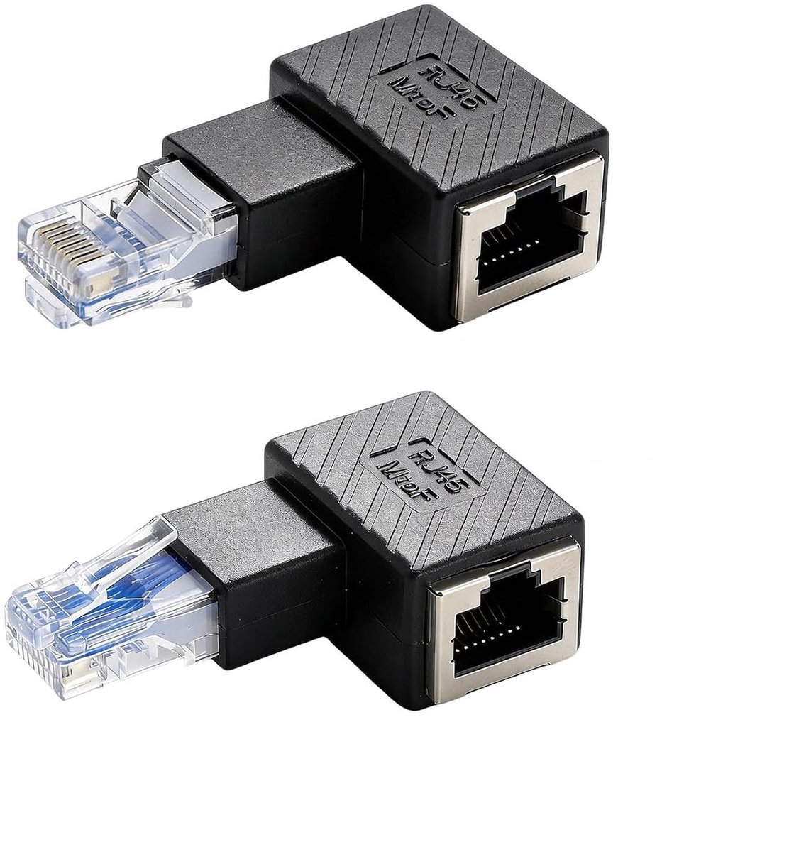 RJ45 stekker naar bus adapter 90 graden - linker + rechterhoek - ideaal voor krappe ruimtes - wandmontage mogelijk - ShopVlot