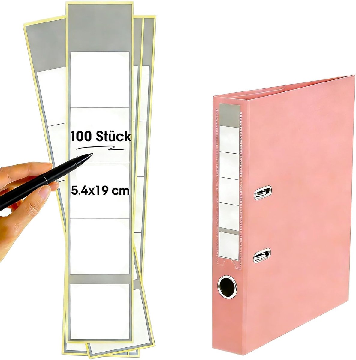 Pack of 100 Files Labels Descriptions Self Adhesive Wide File Back Stickers White Back Plates 5.3 x 19 cm DIN Straight - ShopVlot