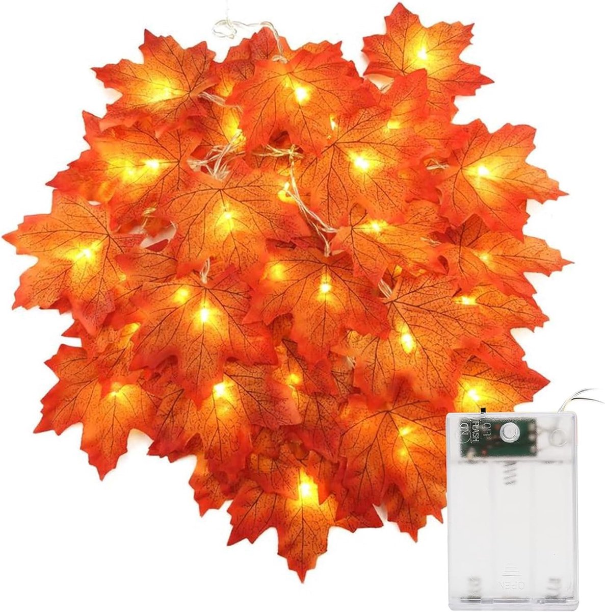 KARELLS Esdoornblad-lichtketting, herfstlichtketting, 3 meter, 20 leds, 2 modi, herfstesdoornblad-slinger, perfect - ShopVlot