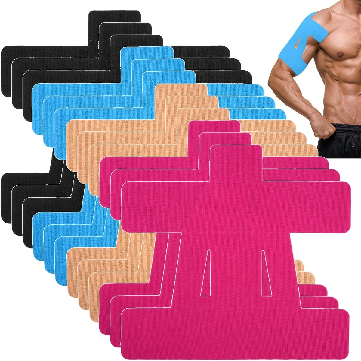 Kinesiotape Pre-Cut voor Schouders - 12 Stuks, Huidvriendelijk, Ondersteuning en Pijnverlichting