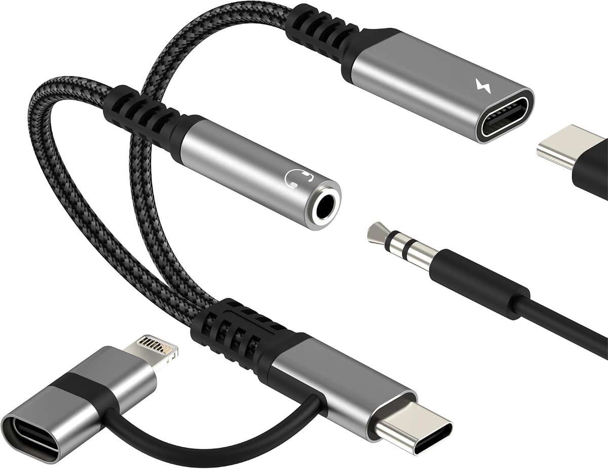 Jack USB C adapter naar Lightning-kabel voor iPhone 17 16 15 Pro Max oplader voor Apple hoofdtelefoon audio 3,5 mm - ShopVlot