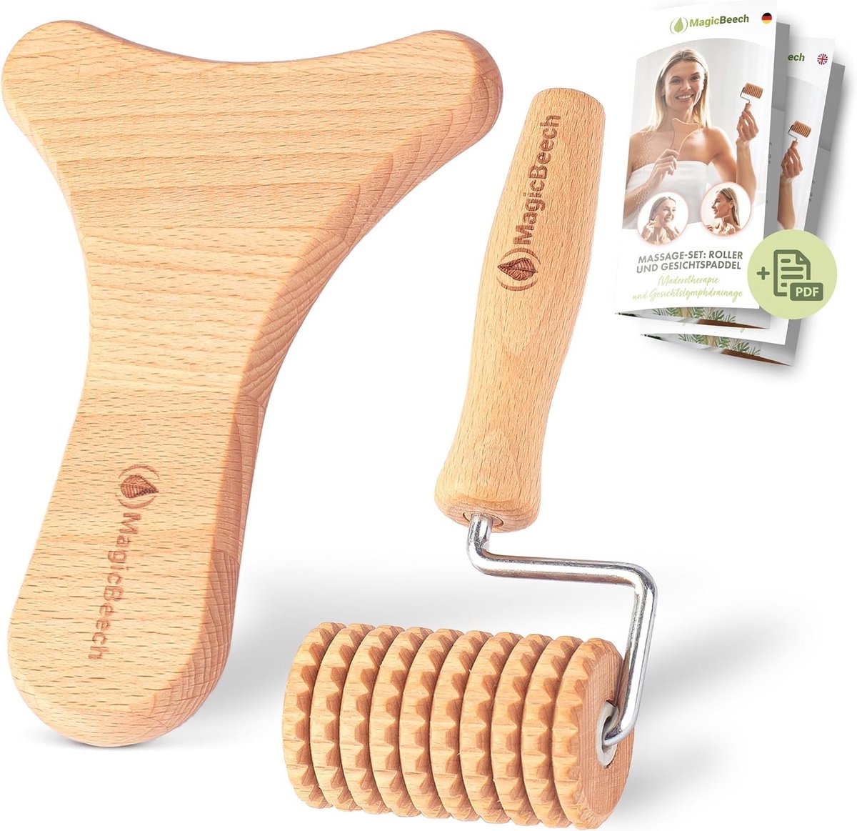 Gecombineerde Gezichtsmassage Set - Hout - Duurzaam Beukenhout - Voor Ontspanning en Huidverzorging