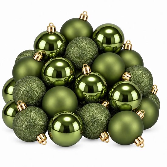 Mica Decorations Kerstballen Set Onbreekbaar Donkergroen 27 stuks - Kerstballenset voor Kerstboom - Kunststof Kerstballen Diameter 8 cm - Geschikt voor Kinderen en Huisdieren - Groen