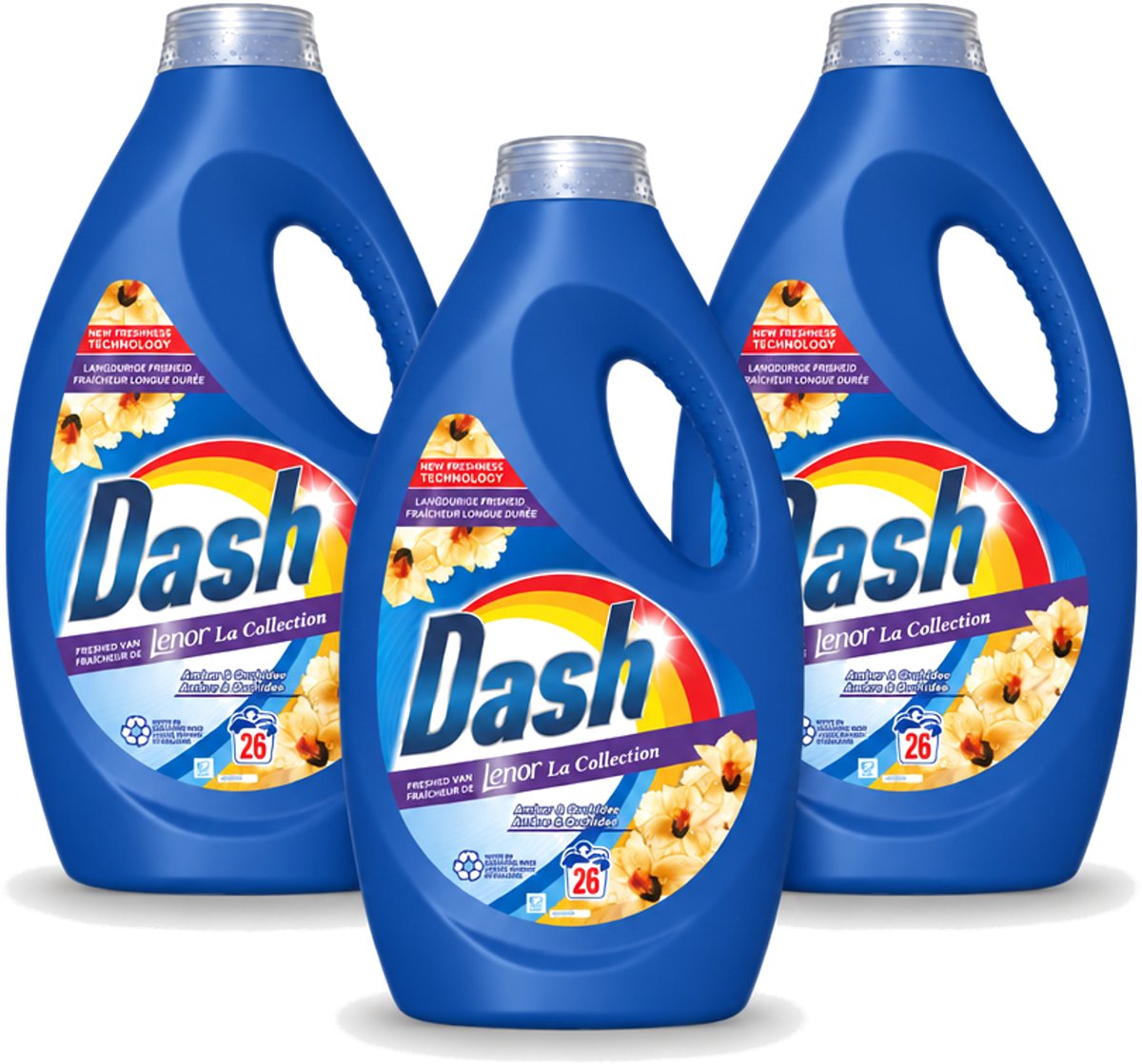 3 x Dash - Lenor Collectie - Vloeibaar Wasmiddel - Witte en Gekleurde Was - Amber & Orchidee - 26 Wasbeurten - Voordeelverpakking - 3 stuks
