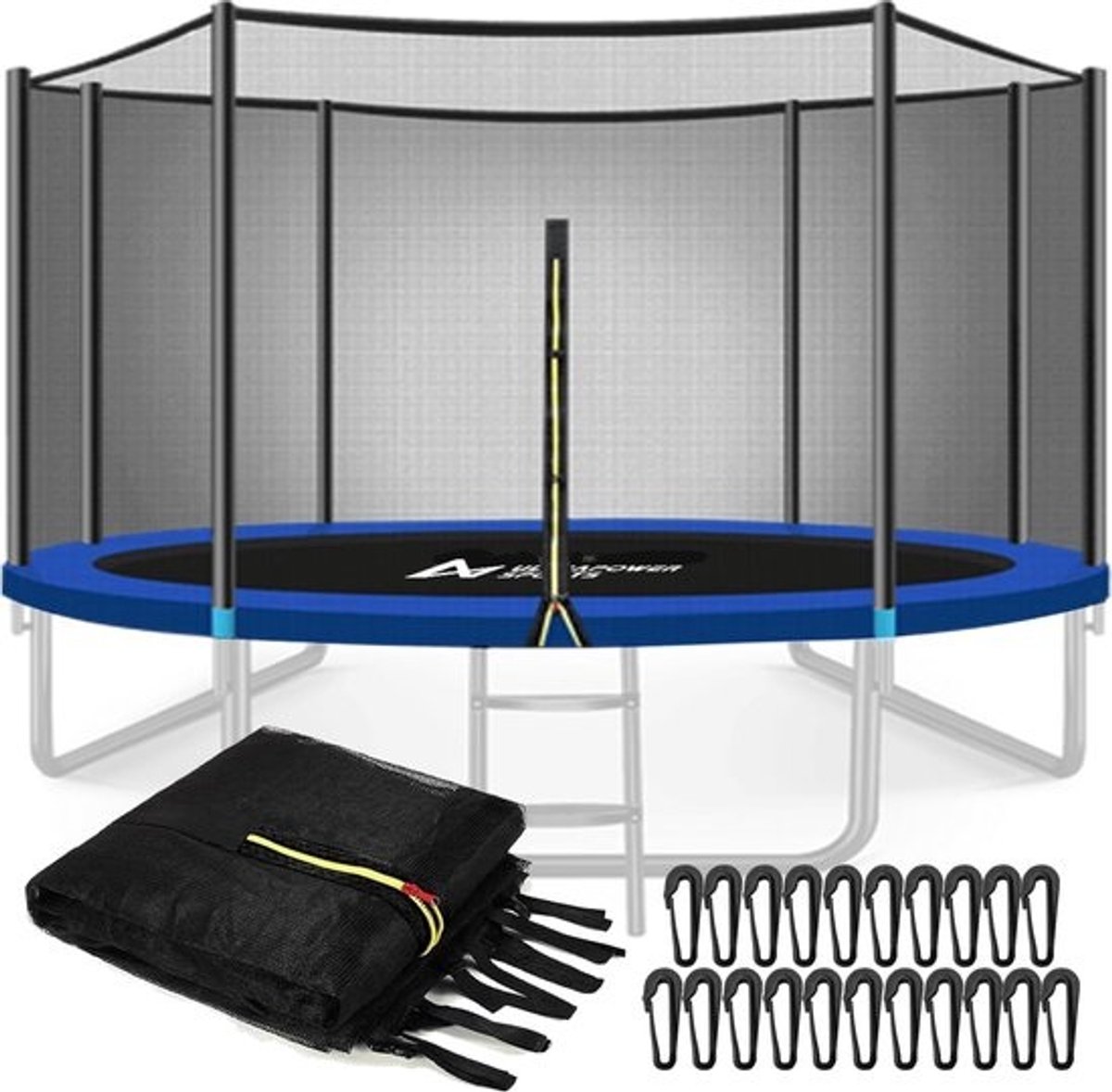 Vervangend trampolinenet - voor ronde trampolines tot 430 cm - met montagepalen