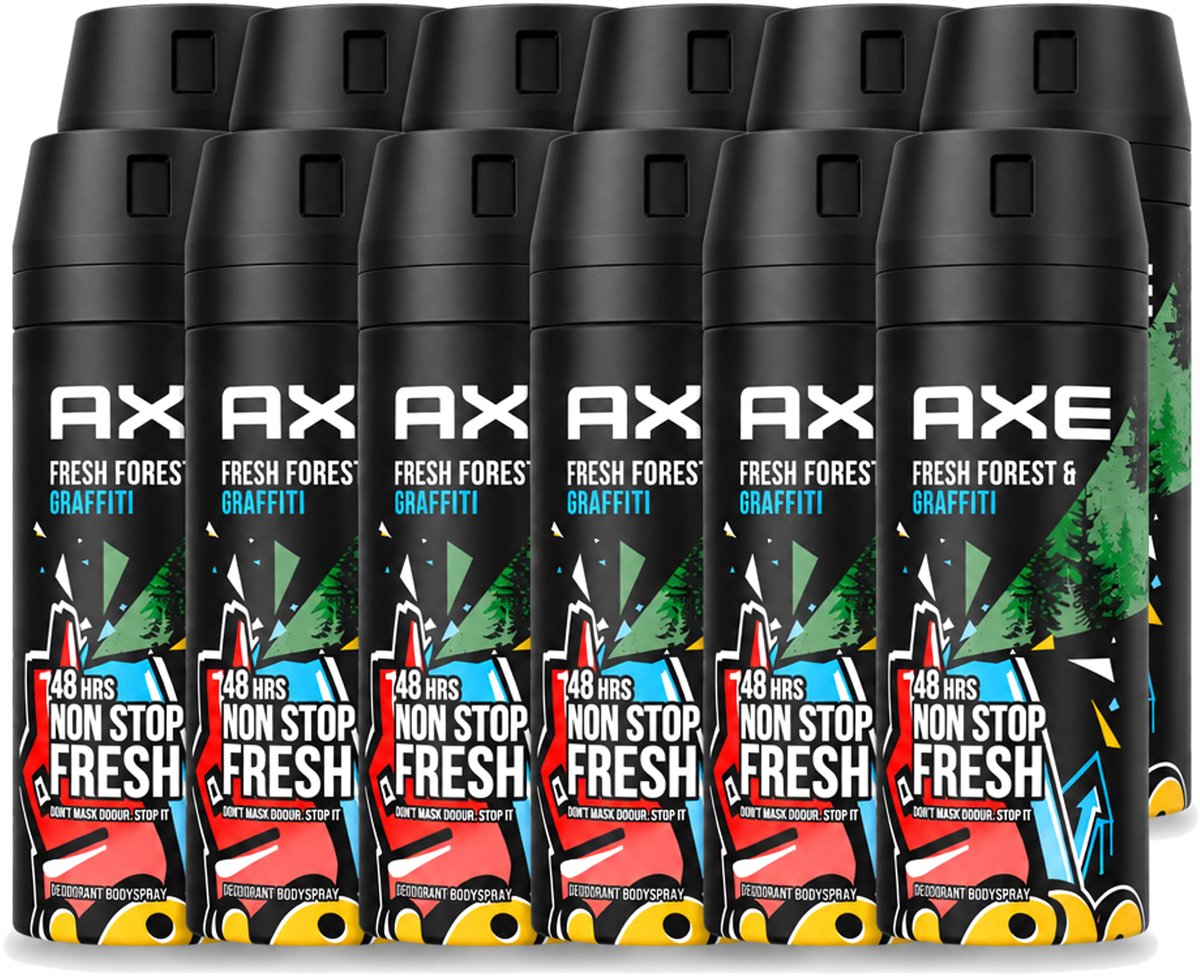 12 x Axe - Deodorant Bodyspray - 48hrs Fresh - Fresh Forest & Graffiti - 150 ml - Voordeelverpakking - 12 stuks