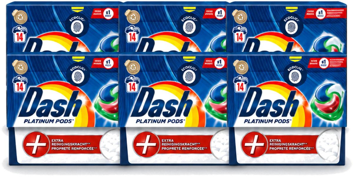 6 x Dash Platinum - Wasmiddel Capsules - Witte en Gekleurde Was - 14 Wasbeurten - Voordeelverpakking - 6 stuks