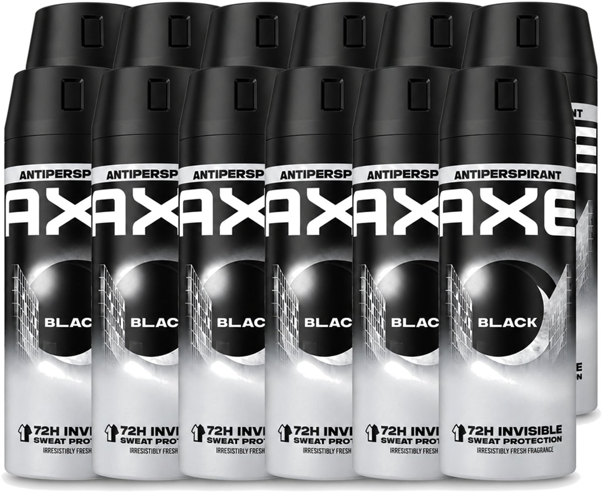 12 x Axe - Deodorant Spray - 72hrs Anti Sweat - Black - 150 ml - Voordeelverpakking - 12 stuks