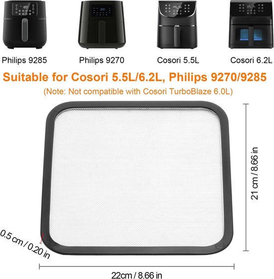 Spatbescherming voor Airfryer 22 x 21 x 0.5 cm, ideaal voor Hot Air Fryers en Philips Accessoires, voorkomt vetspetters en maakt schoonmaken eenvoudig — afbeelding 2