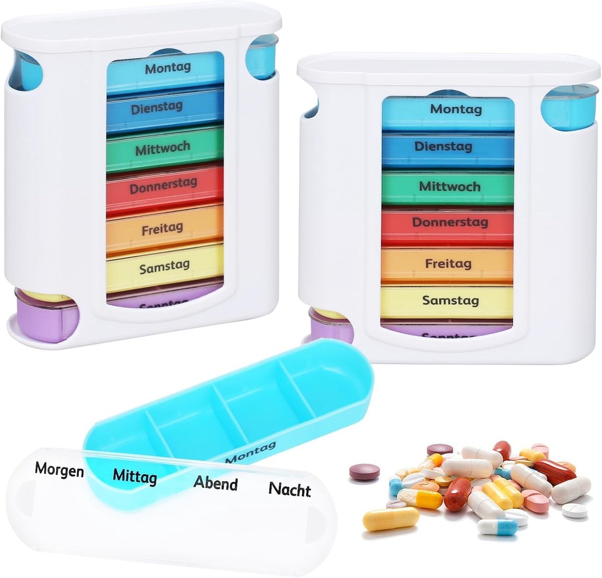 Wekelijkse pillendoos met 7 vakken en 28 compartimenten voor medicijnen, vitamines en supplementen, handig en praktisch in gebruik