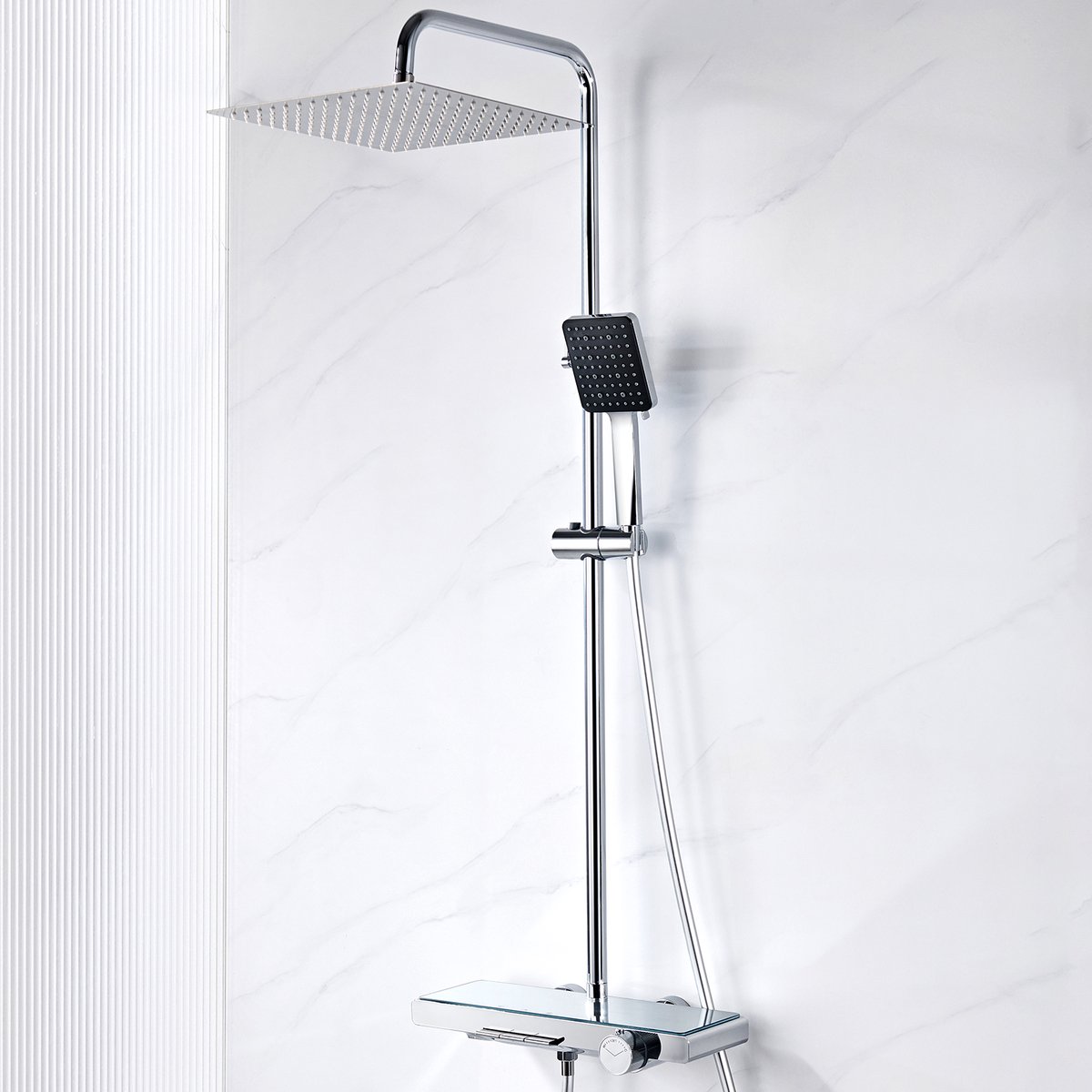 Auralum Max Regendouche met Thermostatische - Ø 30 cm Douchekop - RVS Doucheset - Handdouche Met 6 standen - Inclusief thermostaatkraan en Onderuitloop - Waterbesparend - Chroom