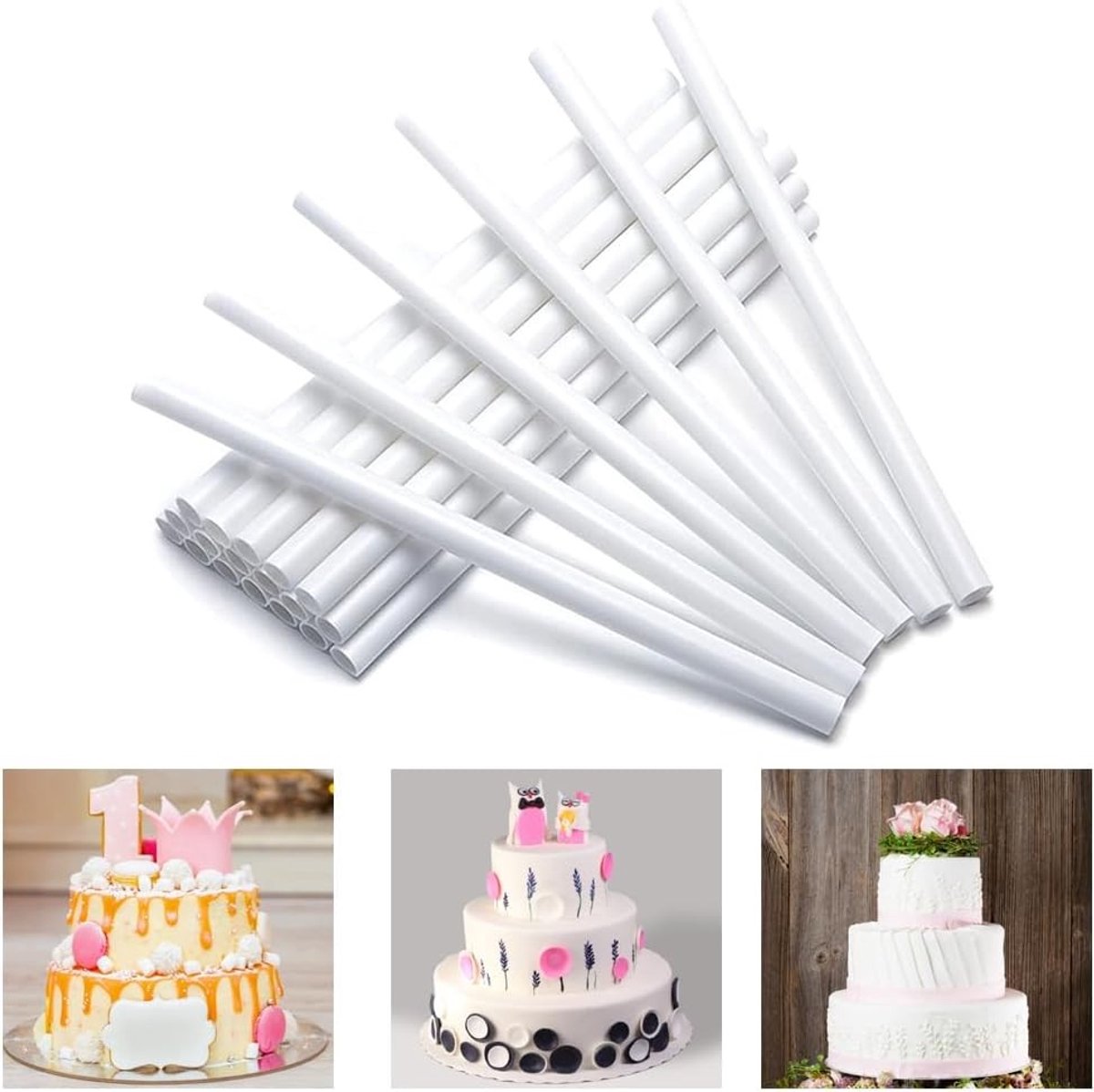 Set van 24 Herbruikbare Taartstandaards van 30 cm, Multi-Tier Taartstandaards voor Verjaardagen en Feestjes, Plastic Standaards voor Stapeltaarten (Wit)
