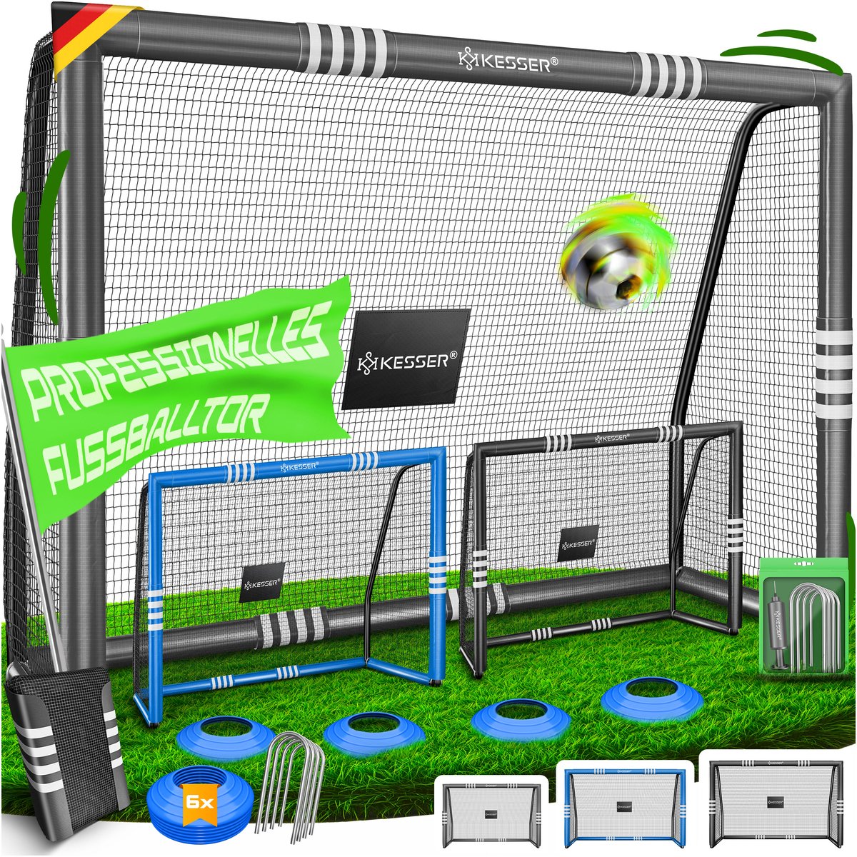 KESSER® Voetbaldoel - Stalen frame met bekleding - UV-bestendig net - 300 cm met doelwand - Zwart