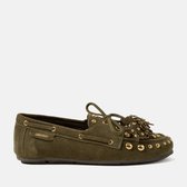 Lazamani Stella Mocassins Dames - Suède Instappers met Franjes en Goudkleurige Studs - Groen