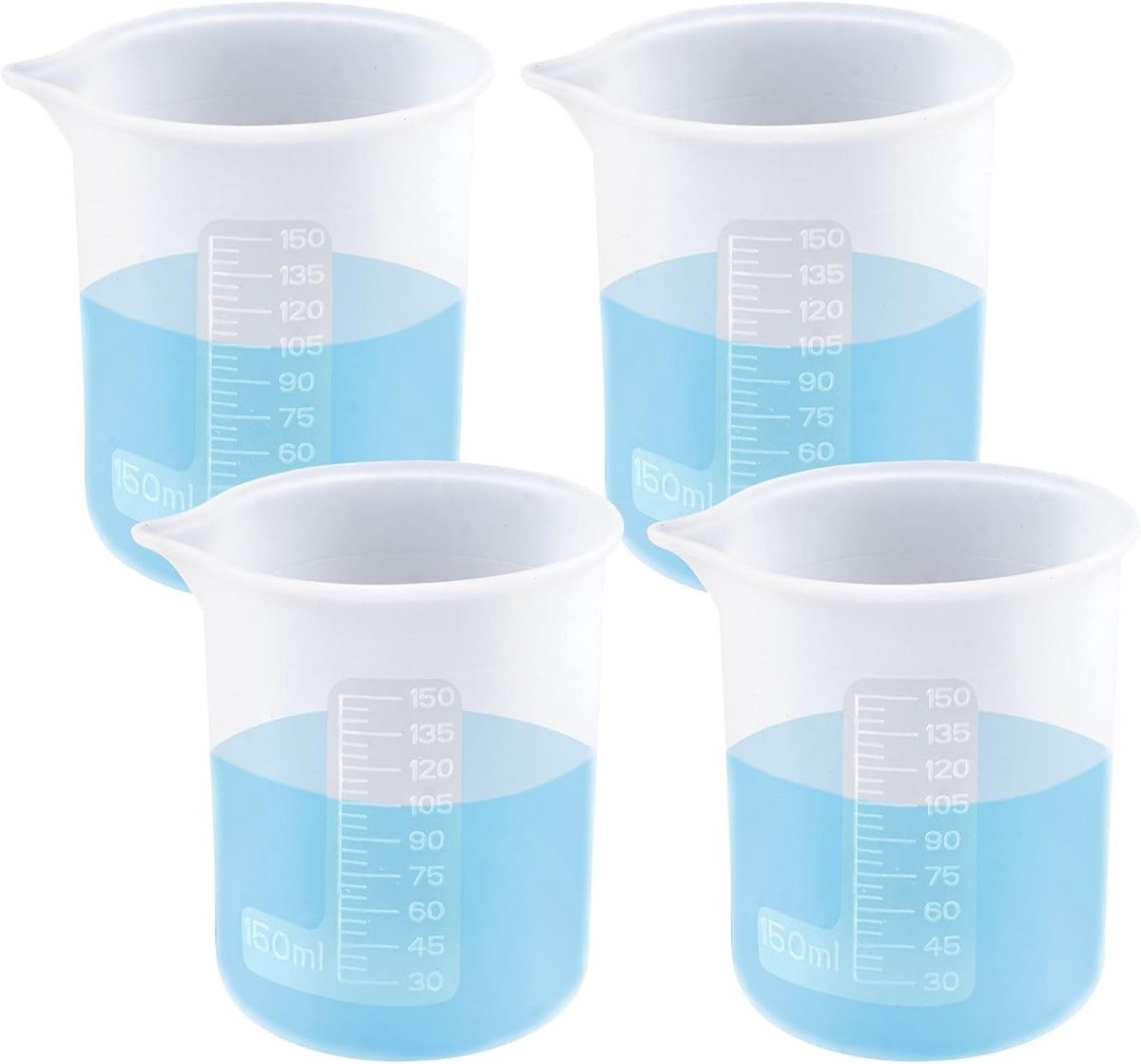 4-delige set wasmiddel dispenser, 150 ml silicone maatbeker met maatstaf voor nauwkeurig doseren en eenvoudig gebruik
