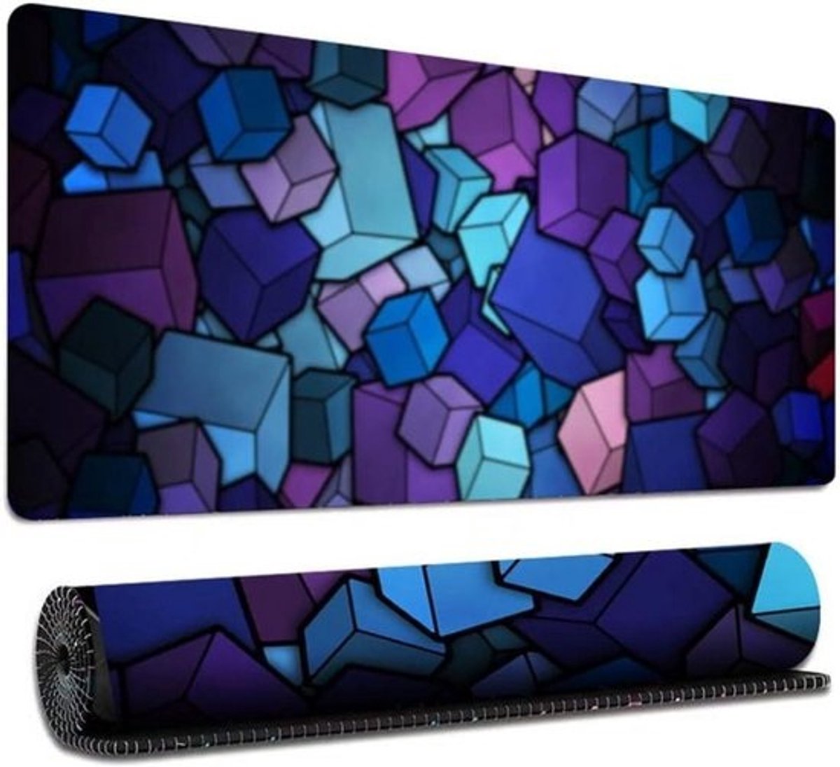 Grote muismat - Bureauonderlegger - deskpad - Voor gaming en kantoor - Antislip - rubberen basis - 800 x 300 mm - Rubik's kubus