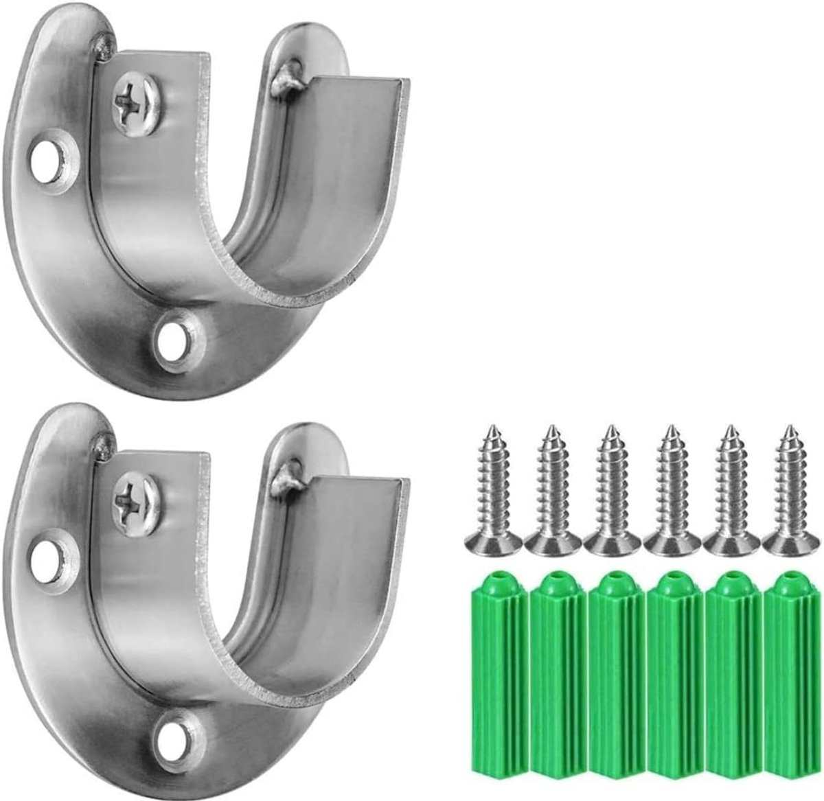 2pcs Stainless Steel U Shape Holders, Round Tube Holder for Cabinet Tubes, Clothes Rail for Clothes Hangers, Shower - ShopVlot