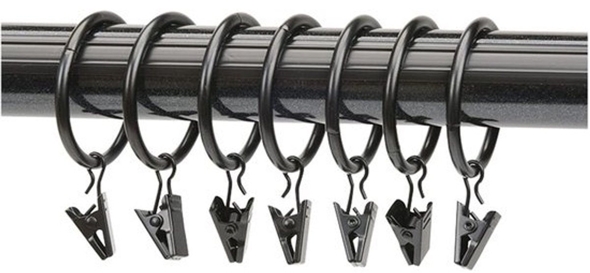 Gordijnringen - Met clips - Soepel glijdend - Duurzaam metaal - Binnendiameter 55 mm - Zwart