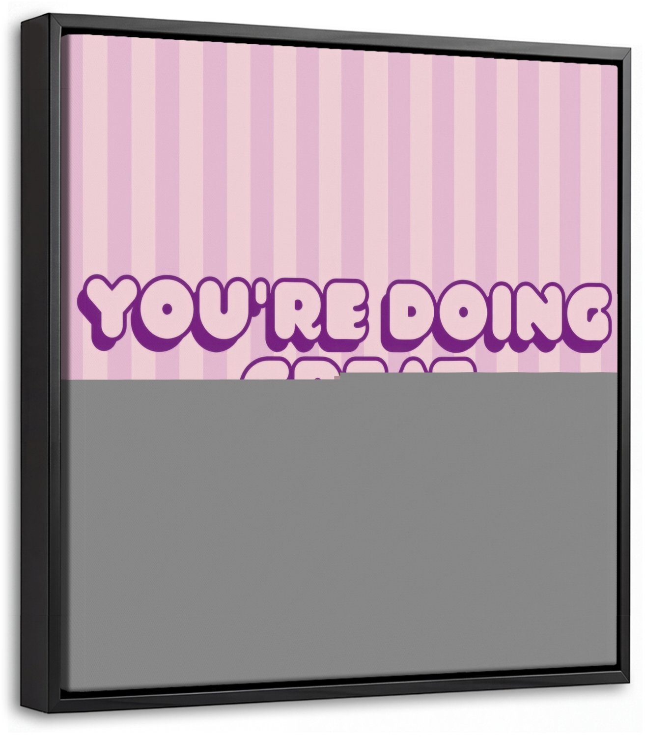 Canvas Schilderij met Baklijst 20x20cm - Paars - Strepen - You're doing great - Schaduw - Muurdecoratie woonkamer - Slaapkamer decoratie - Kamer accessoires - Schilderijen op canvas met lijst