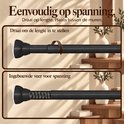 Diagram van een zwarte roede met een ingebouwde veer. Tekst: Eenvoudig op spanning. Draai op lengte.