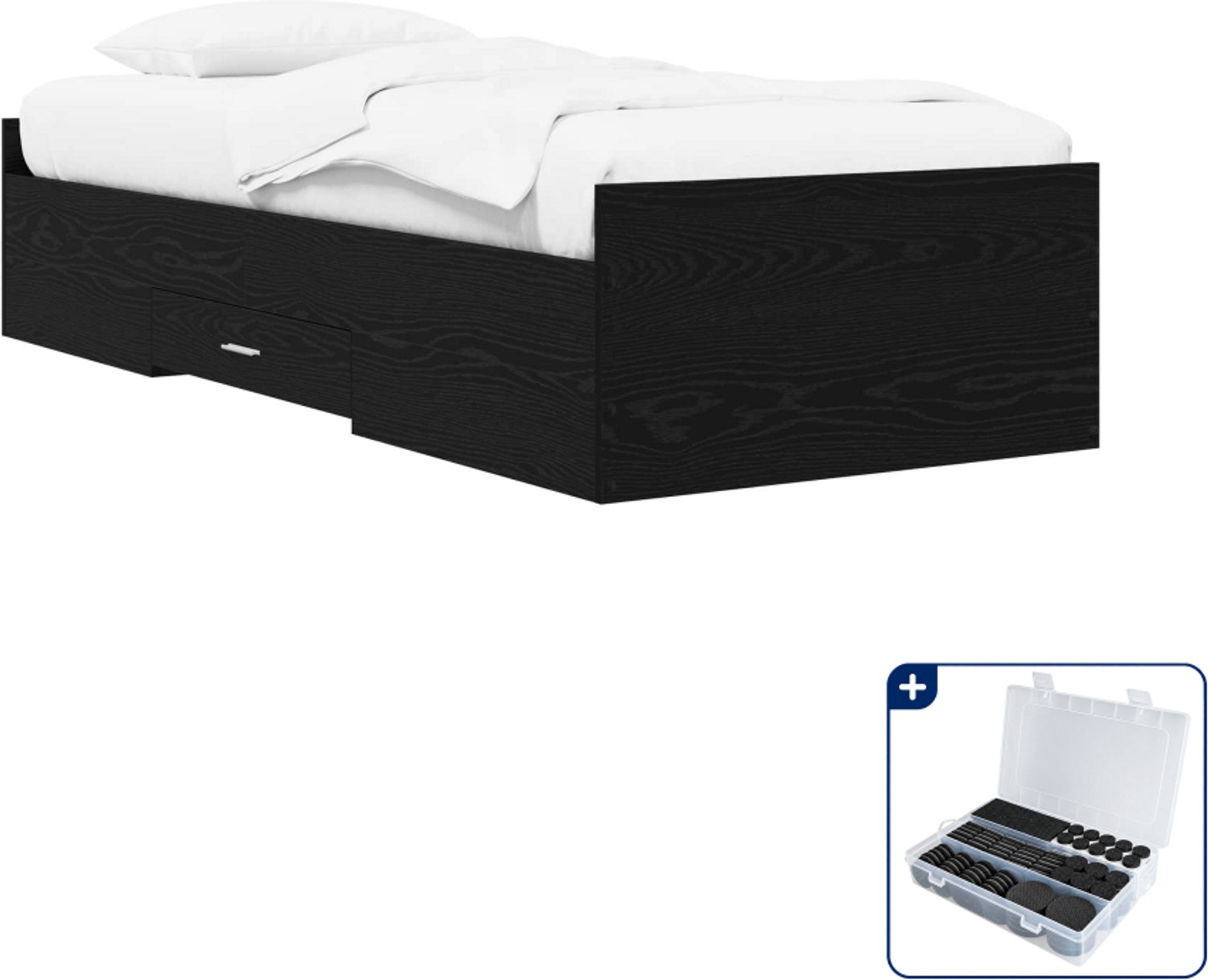 vidaXL bedframe met opbergruimte - 80 x 200 cm - bewerkt hout - zwart eiken - Inclusief antikrasvilt 177-delig
