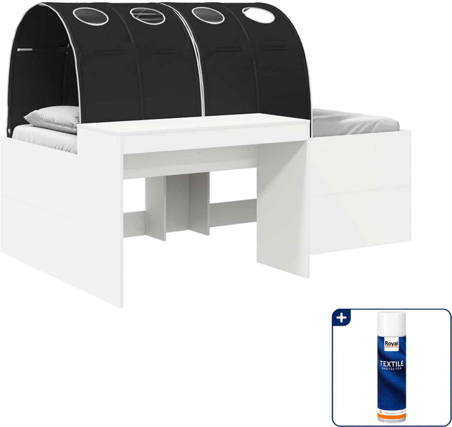 vidaXL loft bed met tunnel - 80 x 200 cm - bewerkt hout - wit en zwart - Inclusief textielbeschermer 500 ml